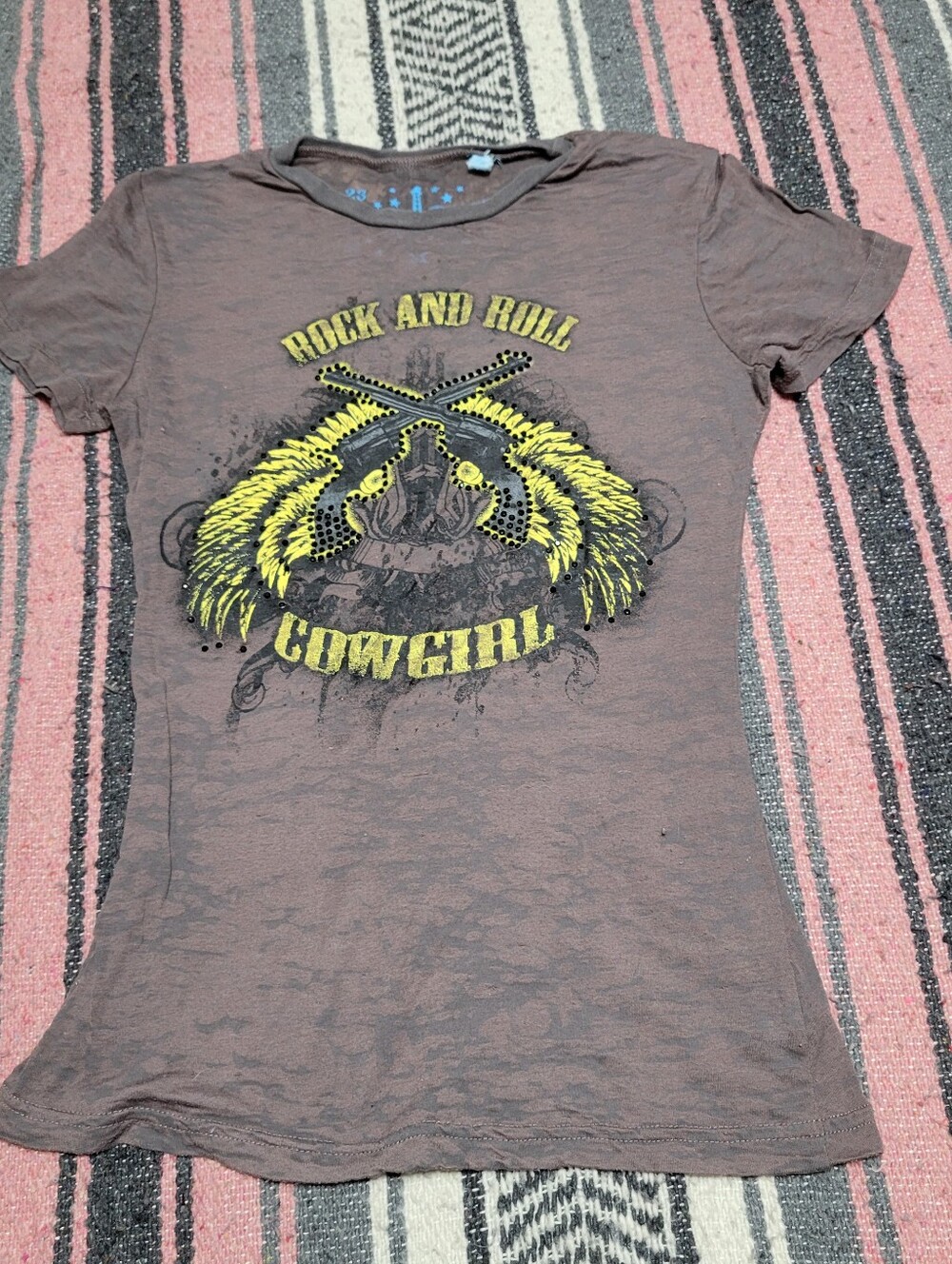 5/$15 rock and roll cowgirl burnout shirt